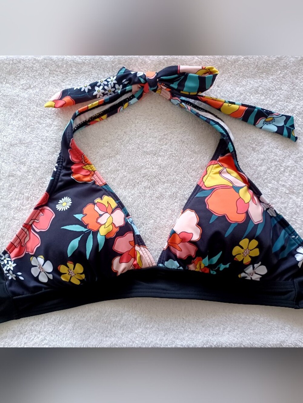 VENUS Black Floral Halter Triangle Bikini Top - Floral Delight, Size M